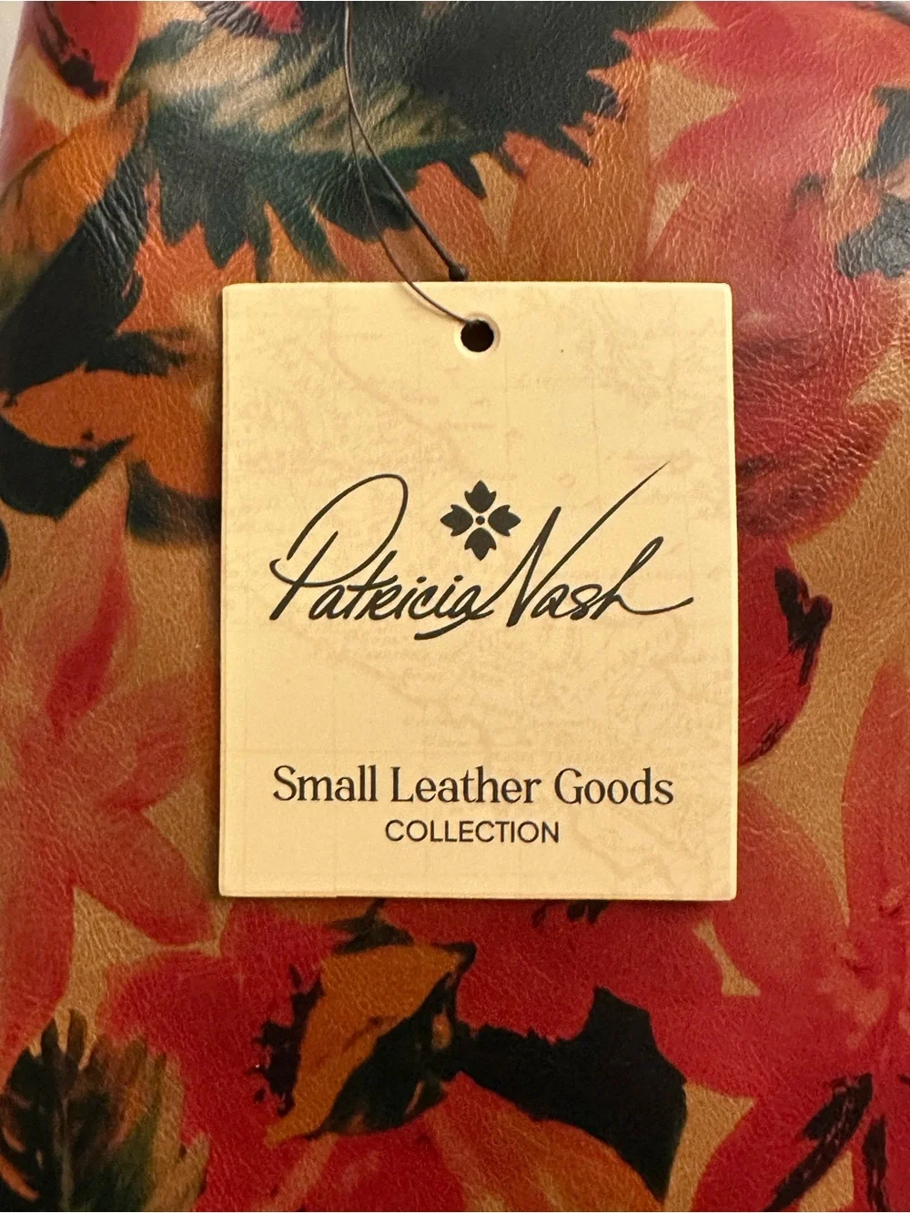 Patricia Nash Floral Leather Wristlet in Red, Tan & Green